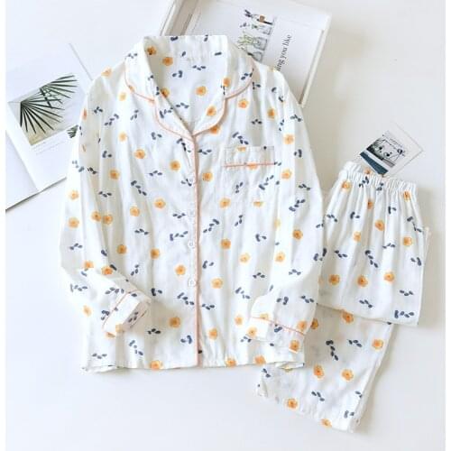 Pure cotton sweet pajamas sets women Japanese 100% Gauze Cotton simple casual flower Spring pyjamas women sleepwear