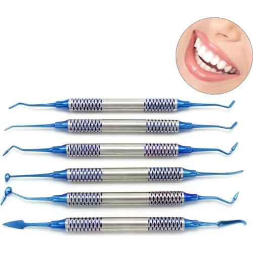 6Pcs Dental instrument Composite Resin Filling Spatula Titanium Plated Head Filler Thick Handle Restoration Set Dentisty Tool
