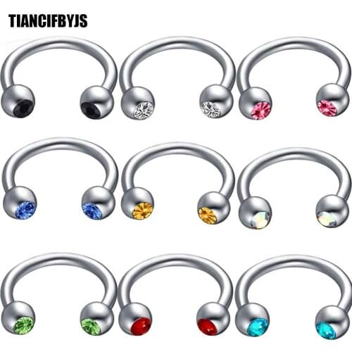 TIANCIFBYJS Surgical Steel Horseshoe Bar with CRYSTAL GEM Balls Lip Nose Septum Ear Ring 10 colors Piercing Body Jewelry 200pcs