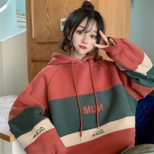 Hoodies Women Thicker Plus Velvet Students Simple Patchwork Hooded Korean Style Harajuku Womens High Quality Trendy Oversize New