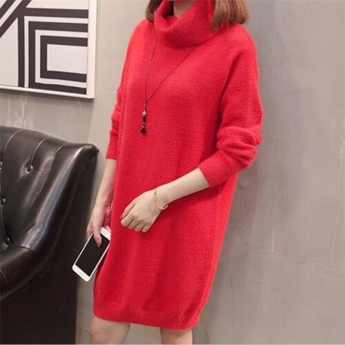 Spring Autumn Turtleneck Women Long Sweater Dress 2020 New Loose Long Sleeve knitted Sweater Dress Fashion Ladies Dresses Q1133