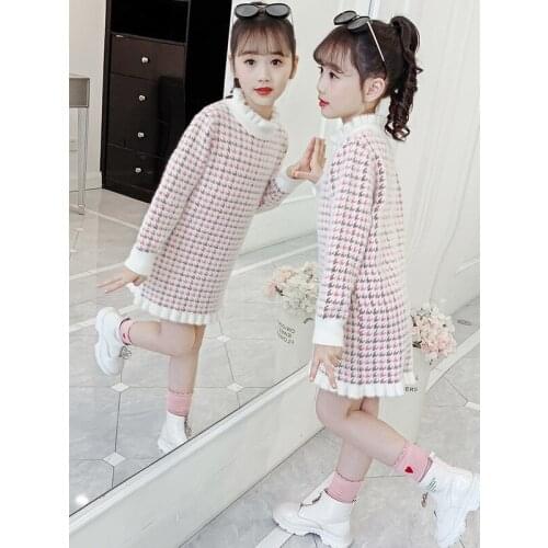 Kids Girls Knitted Sweater Autumn Winter turtleneck long Sweater for Teen Girl wear warm Clothing 4-14Year