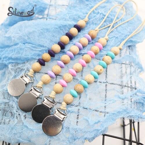 Pacifier Clip Baby Accessories Wooden Chain Baby Dummy Soother Wooden Clip Nipple Holder BPA Free Teething Beads Newborn Gift