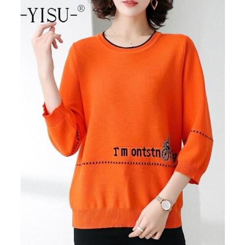 YISU Ice silk Spring Womens sweater O-Neck Solid color Long sleeves Jumper Female Tops Casual Loose Thin Knitted pullover