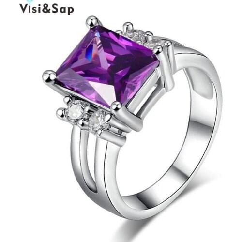 Eleple White gold color ring Russia Purple stone Wedding Rings For Women clear cubic zircon fashion Jewelry VSR202