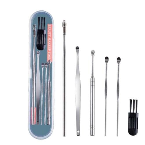 1/7Pcs Ear Wax Pickers Stainless Steel Earpick Wax Remover Curette Ear Pick Cleaner Ear Cleaner Spoon Care Ear Clean Tool