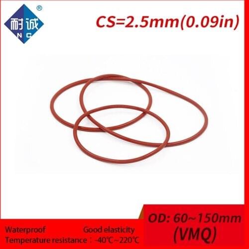 1PC/lot Silicone rubber oring Red VMQ CS 2.5mm OD60/75/150mm Gasket Silicone Oring waterproof Silica gel