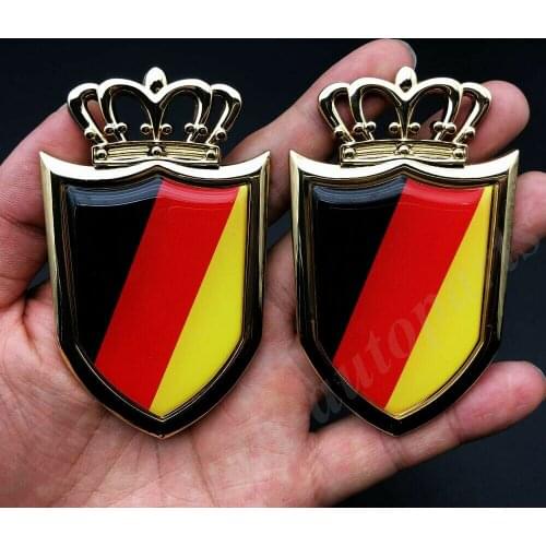 2x Golden Germany Deutschland Flag Crown Shield Car Emblem Badge Decal Sticker