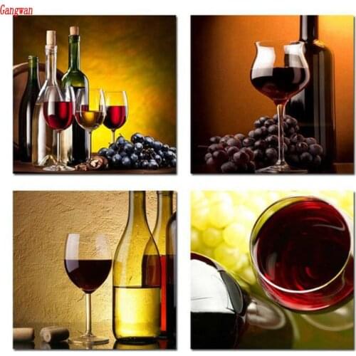 Kitchen Decoration Diamond Embroidery Fruit Red Wine Pattern Home decor DIY Diamond Painting Mosaic rhinestone painting 4 pcs