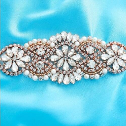 Applique Sewing Rhinestone Wedding Dresses Accessories Bridal Sash Belt Iron On Beaded Crystal Rhinestone Trims S107
