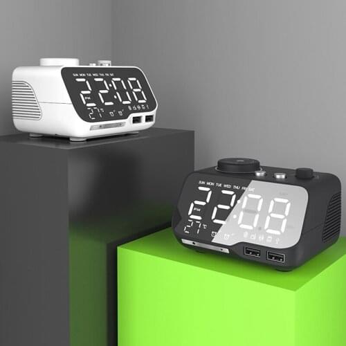 Digital Alarm Clock Bluetooth Speaker FM Radio Temperature Snooze Brightness Dimmer for Bedroom Sleep Timer