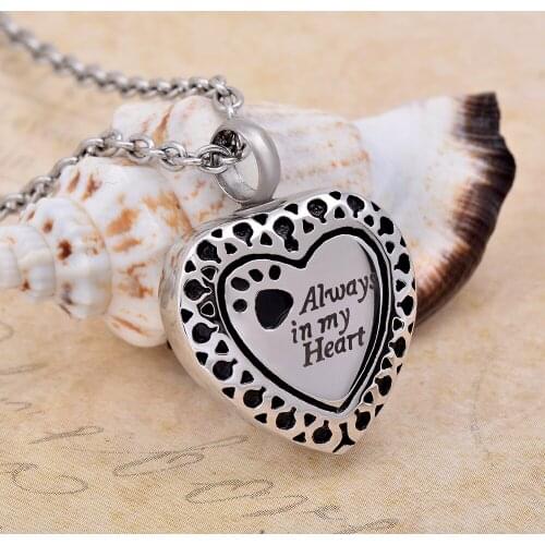 CMJ9188 Always In My Heart Cremation Urn Pendant Necklace dog Pet Memorial jewelry Necklace keepsake urns casket