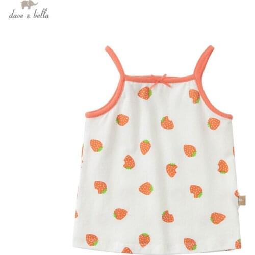 DBZ18149 dave bella summer baby girls cute bow cartoon print sleeveless T-shirt children tops girl kids fashion tees