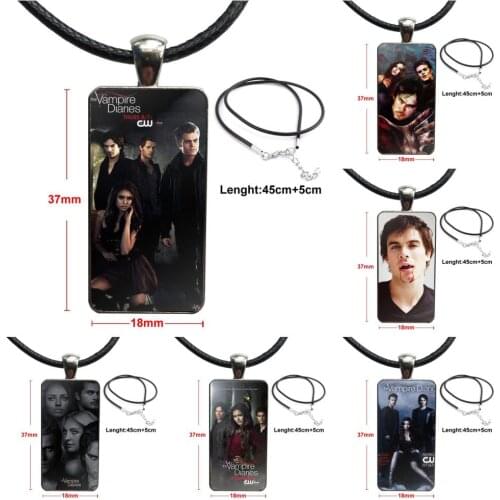 The Vampire Diaries Ian Joseph Somerhalder For Women Men Design Fashion Vintage Glass Women Rectangle Necklace Pendants