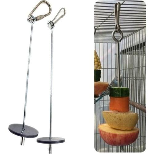 Pet Parrots Birds Food Holder Support Stainless Steel Fruit Spear Stick Meat Skewer Parrot Stainless Steel Bird Fruit Fork Hook