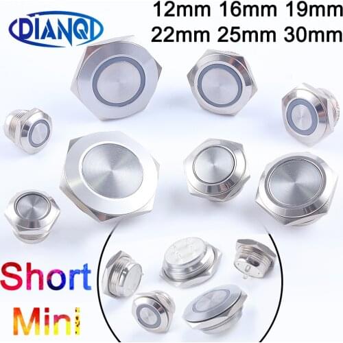 Electric Waterproof Power Led Light Momentary Pressure Short Mini Push Button Switch 12/16/19/22/25/30mm 3-6V 12-24V 220V NO Led
