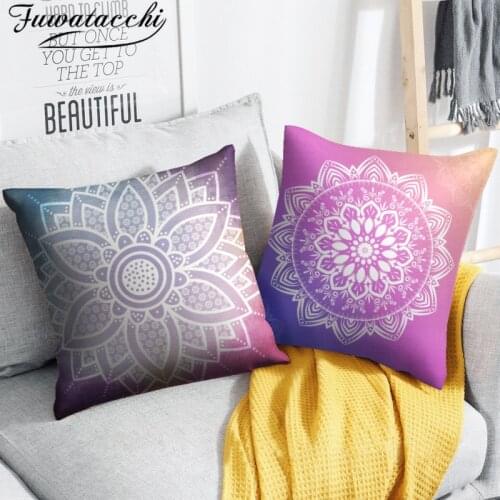 Fuwatacchi Geometric Mandala Style Cushion Cover Datura Bohemian Stramonium Pillow Cover for Home Sofa Decor Pillow Case 45x45cm