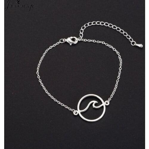 Jisensp Vintage Hollow Round Wave Stainless Steel Bracelet Sea Wave Beach Charm Bracelet for Women Girls Surfing Jewelry Gift