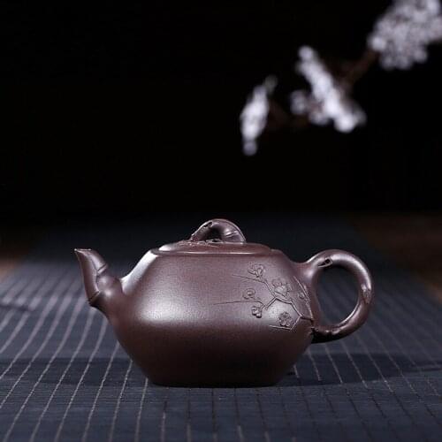 Quality goods by manual square plum flower pot of run of mine ore old purple clay teapot tea wholesale kung fu