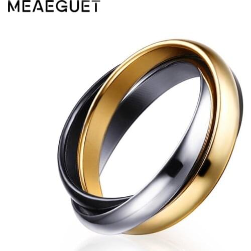 Stainless Steel Interlocked Triple Ring for Women Multi Color Wedding Band Bague Three in One