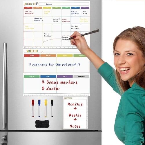 Magnetic Dry Erase Memo Record Sticker, Refrigerator Weekly Monthly Plan Wallpaper Sticker Set