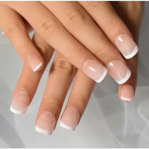 Nail For Kids Press On Nail French Finger Tips Short Square Full Cover Children Nail Nail Art New Designs 2021 Aug Birthday Gift