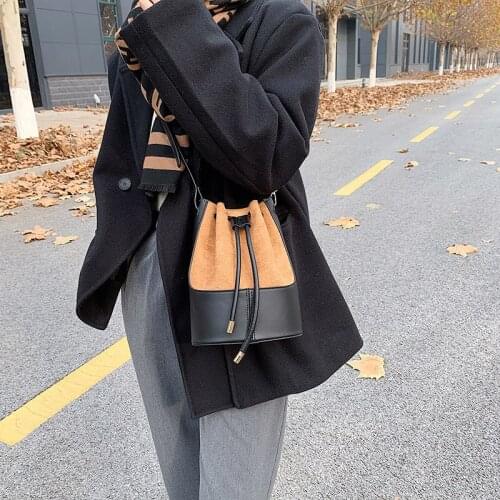 Frosted stitching fashion bucket bag simple drawstring shoulder messenger bags Simple one-shoulder casual mobile phone handbag