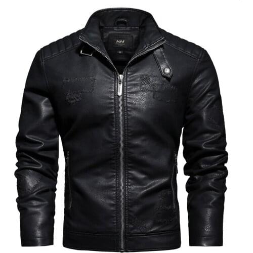 Fashion High-quality Mens PU Leather Jacket Black Warm Plus Velvet Embroidery Patch Motorcycle Jacket Men Brand Clothing L-3XL