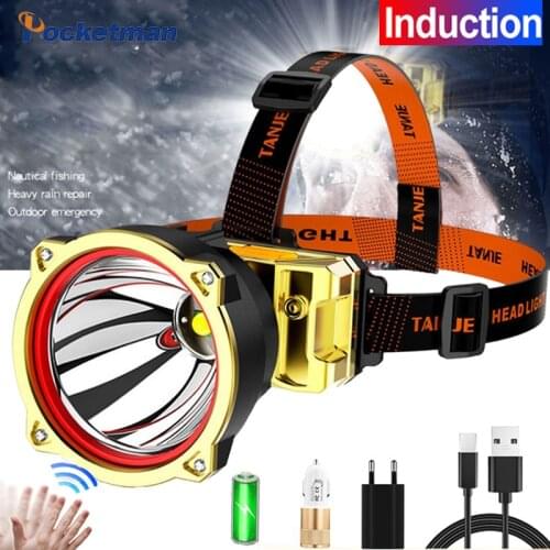 70000LM Powerful LED Headlight Long Range Head Light USB Rechargeable Headlamp With Built in Battery Outdoor Night Camping Torch
