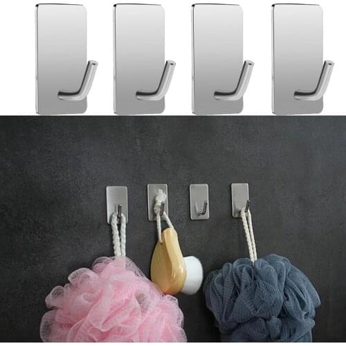 Stainless Steel Wall Hook Self Adhesive Sticky Kitchen Bathroom Bath Ball Key Bag Coat Hanger Storage Hanging Holder Rack