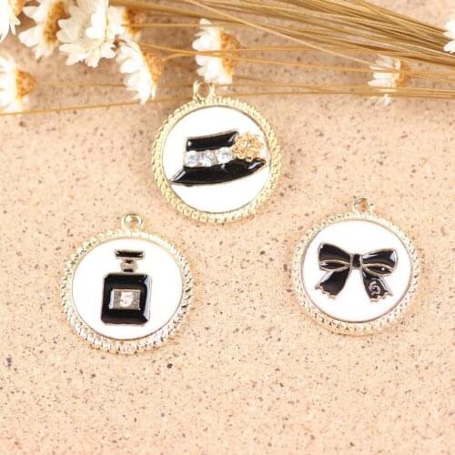 Newest 20PCS Mixed Color Alloy Gold Tone Enamel Oil Drop Bow Perfume Pearl Hat Charms for DIY Jewelry Bracelet Necklace Making