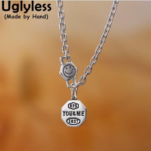 Uglyless Ins Popular Medals Necklaces for Women Real 925 Sterling Silver Link Chains Necklaces Smiley Pendants Thai Silver jewel
