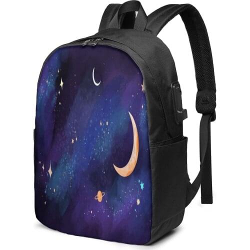 School Bag for Boy and Girl Watercolor Galaxy Backpack with USB Charging Funny Daypack For Teenager Student