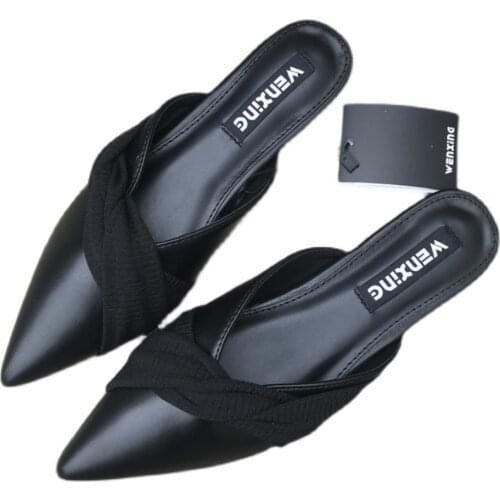 2021 Fashion Pointed Toe Slippers Women Casual Shoes Flat PU Leather Ladies Summer Mules Flip Flops Slip On Slides Plus Size 41