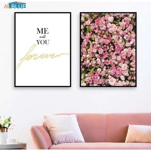 Scandinavian Decor Canvas Flowers Roses Wall Art Poster And Print Paintings For Living Room Modern Quote Gold Decorative Picture