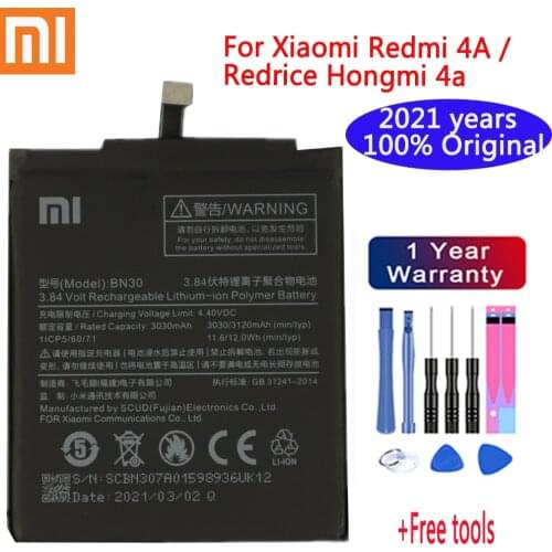 Xiaomi 100% Original Battery BN30 ForXiaomi Redmi 4A Redrice Hongmi 4A Lithium Polymer Replacement Bateria Free Repair Tools