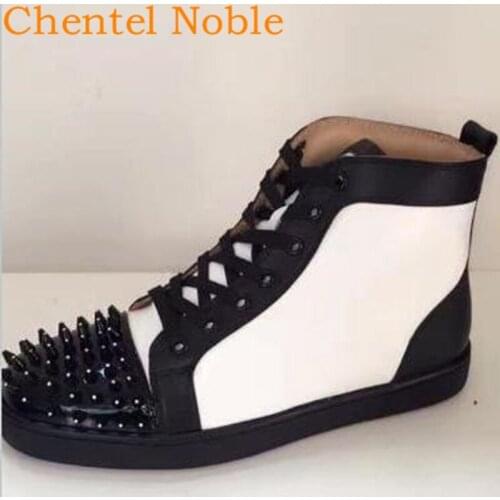 Luxury Brand Chentel Black Rivet Casual Men Shoes Spikes Mixed Color Manual Fashion Breathable Running Male Chaussures Hommes