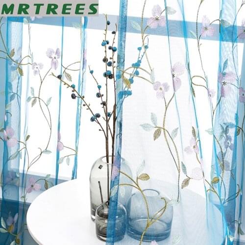 Embroidered Floral Sheer Curtains for Living Room Bedroom Curtains for Kitchen Voile Tulle Curtains Drapes to the Window