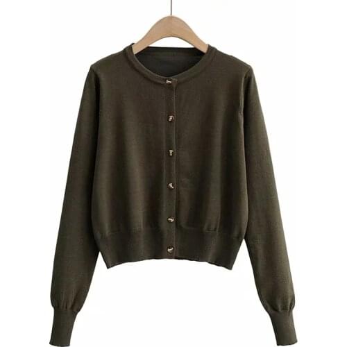 ZA Vintage Stylish Simple Solid Color Cardigan Sweater Women Fashion Autumn Warm Long Sleeve Outerwear Chic Tops