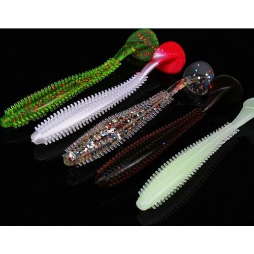 WALK FISH 5PCS/Lot 6cm/9cm Fishing Soft Lure Bait Sea Cucumber Paddle T-Tail Single Tails Grub Worm Glow Fish Accessories