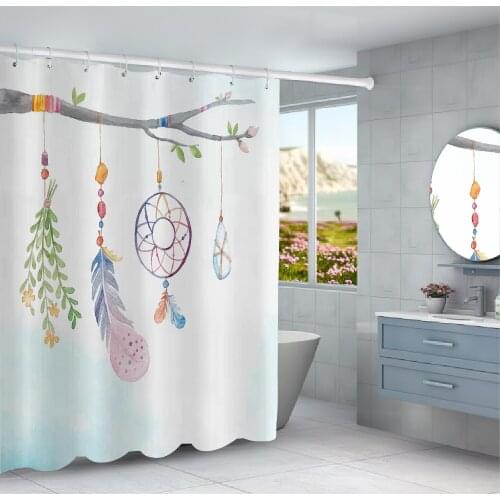 Modern Nordic style, simple, painted, feather pattern, shower curtain, waterproof, bathroom layout, home decoration