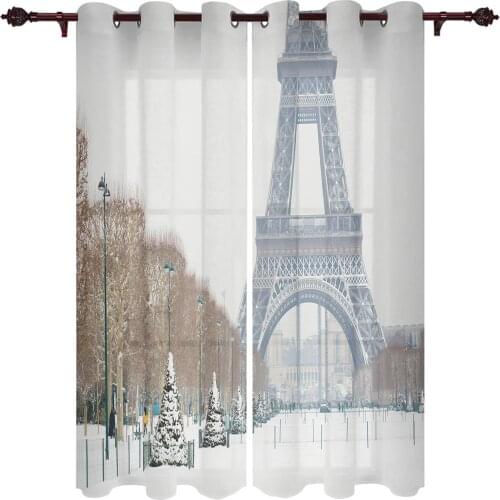 Snowy Paris Building Valance Curtains For Living Room Study Youth Bedroom Kitchen Outdoor Windows Custom Cotton Linen