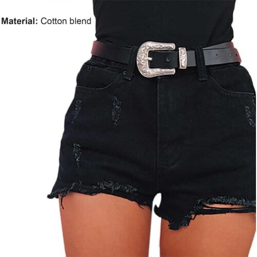 Woman denim shorts Shorts Jeans ripped holes and burrs Solid Color high waist and tight-fitting Sexy Women Ripped Hot Shorts