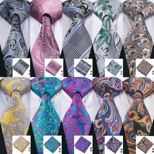 10 Styles Ties For Men Paisley Silk Classic Jacquard Woven Tie Hanky Cufflinks Set For Business Wedding Party Free Shipping