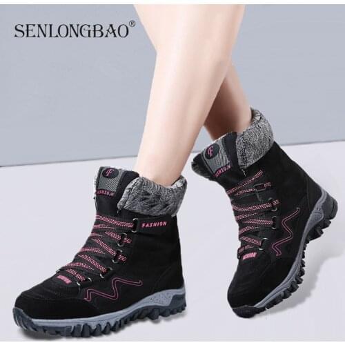 Winter Warm Plush Womens boots New Arrival Fashion Suede Leather Women Non-slip Snow Boots Waterproof Ankle Boots Flat Boots