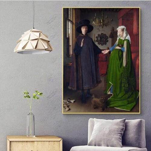 Famous Painting Van Eyck Arnolfini Wedding Portrait Canvas Painting Poster Print Wall Art Picture for Room Wall Home Decoration