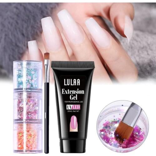 30ml Creative Extension Gel Kit DIY Easy to Use Nail Sequins Set Multi Color Extension Glue Gel Nail-Dressing Tool for Ladies