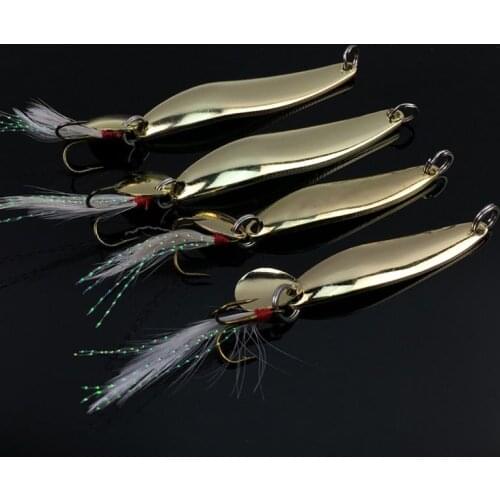 4pcs 5g 7g 10g 13g Artificial Metal Fishing Lures Sequins Spoon Hard Baits with Feather Treble Hook