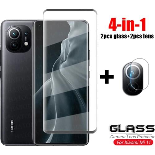 4-in-1 For Glass Xiaomi Mi 11 3D Full Curved Cover Tempered Glass Mi Note 10 Lite Pro Ultra HD Camera Lens Screen Protector Film