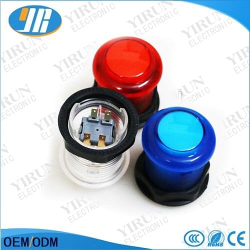 6PCs 28 mm Clear Clip style Illuminated LED Arcade Push Buttons with Built-In Microswitch and LED/ Arcade button / Arcade parts